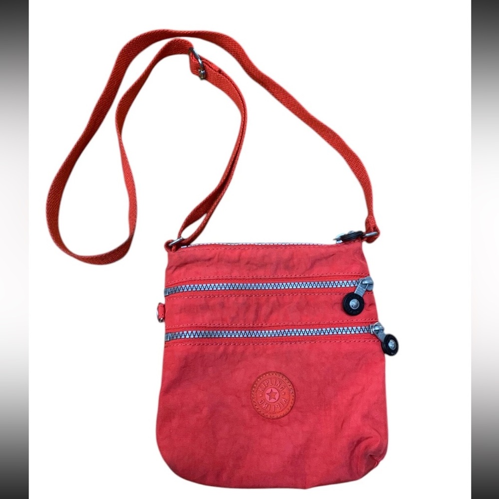 Kipling Keiko Red Keiko Small Crossbody Bag Purse Three 3 Zippers